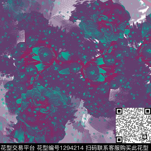 花卉抽象混合拼接数码印花华亿平台下载（图片编号: 1294214） - 瓦栏（Walan）