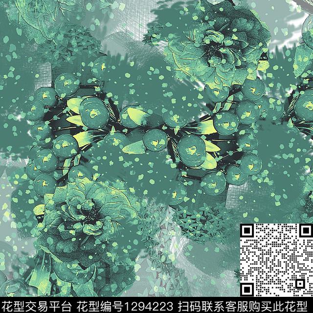 花卉抽象混合拼接数码印花华亿平台下载（图片编号: 1294223） - 瓦栏（Walan）