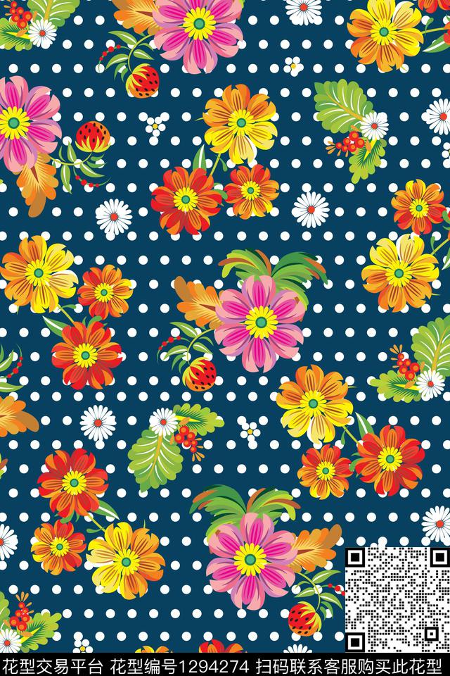 花卉花瓣波点数码印花华亿平台下载（图片编号: 1294274） - 瓦栏（Walan）