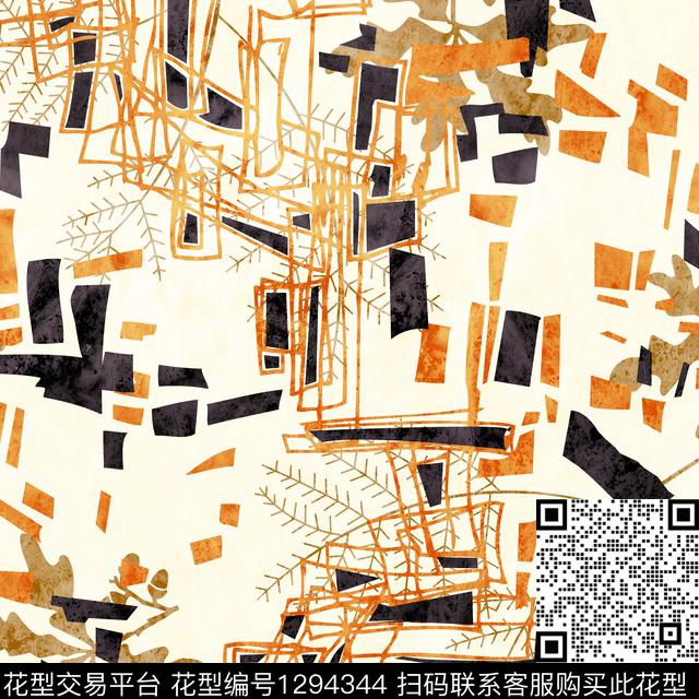 几何绿植树叶南美风格数码印花华亿平台下载（图片编号: 1294344） - 瓦栏（Walan）