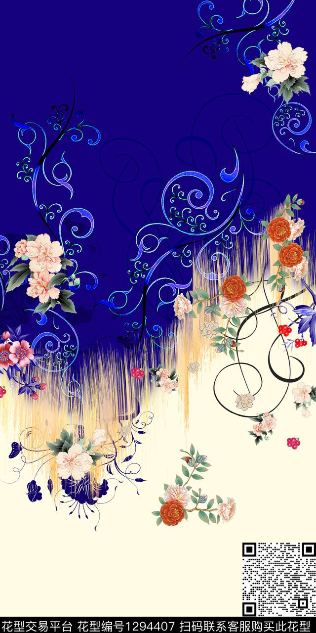 女装定位花双边定位花花卉数码印花华亿平台下载（图片编号: 1294407） - 瓦栏（Walan）