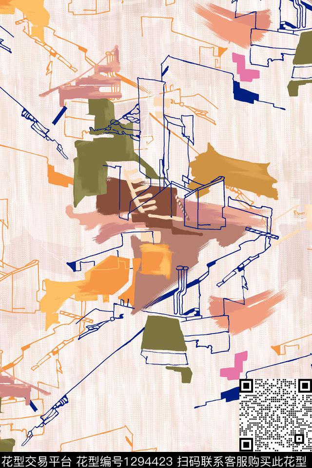 笔触简约涂鸦数码印花华亿平台下载（图片编号: 1294423） - 瓦栏（Walan）