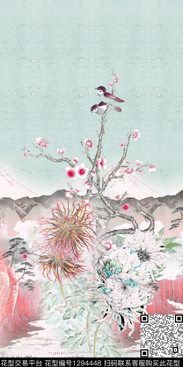 定位花真丝中国风数码印花华亿平台下载（图片编号: 1294448） - 瓦栏（Walan）