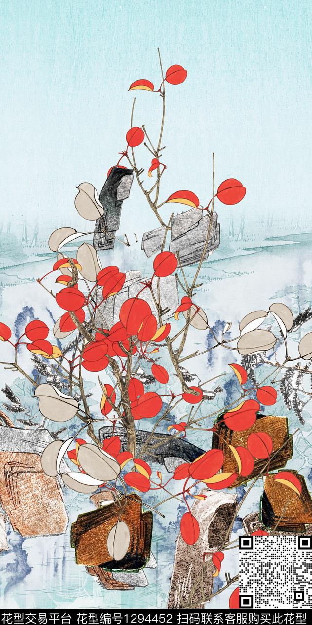 定位花真丝中国风数码印花华亿平台下载（图片编号: 1294452） - 瓦栏（Walan）