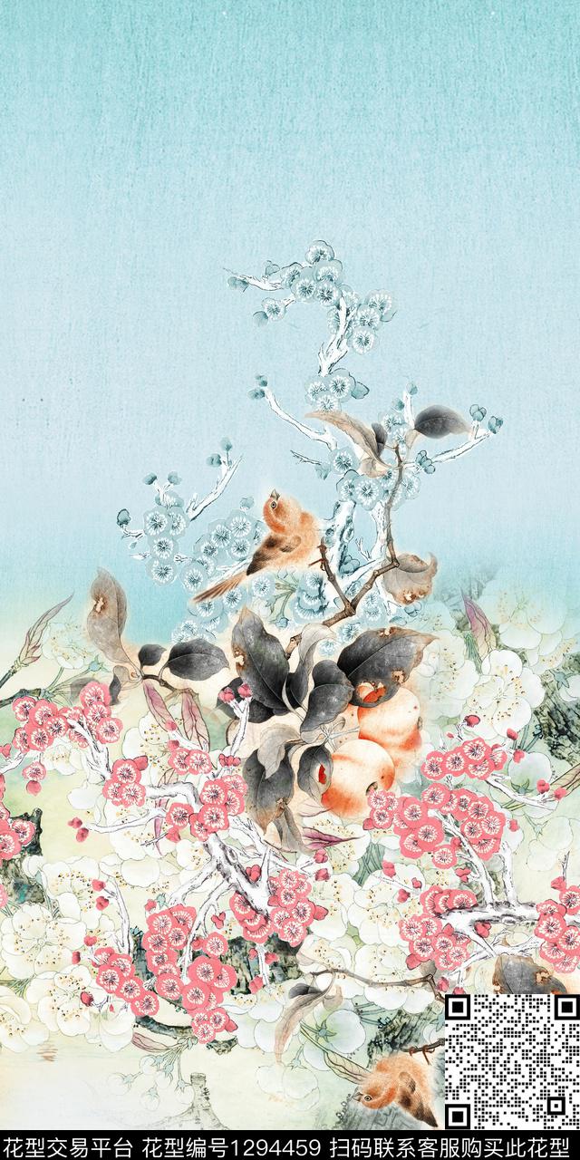 定位花真丝中国风数码印花华亿平台下载（图片编号: 1294459） - 瓦栏（Walan）