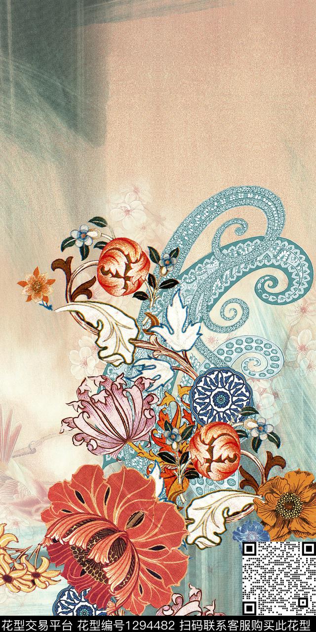 定位花真丝中国风数码印花华亿平台下载（图片编号: 1294482） - 瓦栏（Walan）