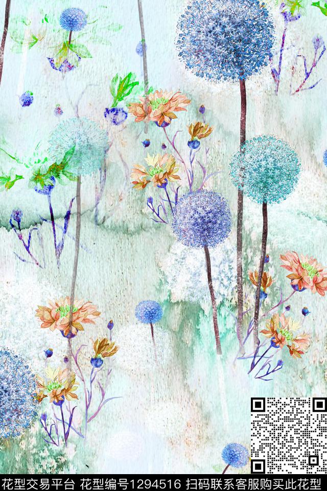 数码华亿平台水彩花卉数码印花华亿平台下载（图片编号: 1294516） - 瓦栏（Walan）