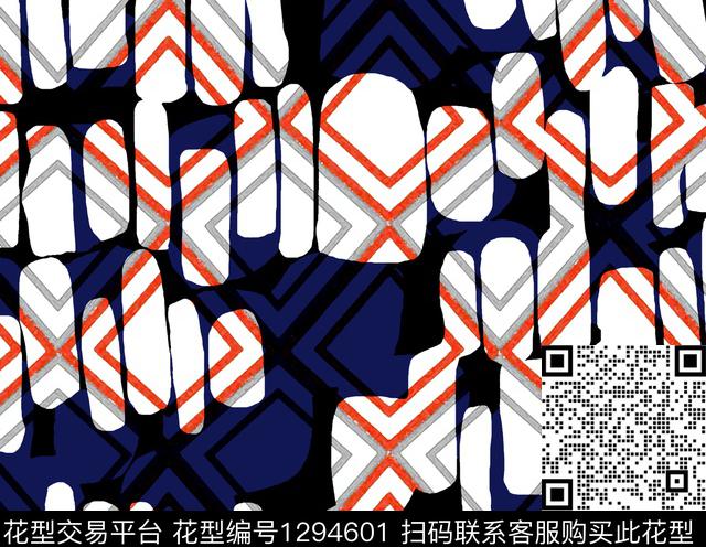 几何花卉线条混合拼接传统印花华亿平台下载（图片编号: 1294601） - 瓦栏（Walan）