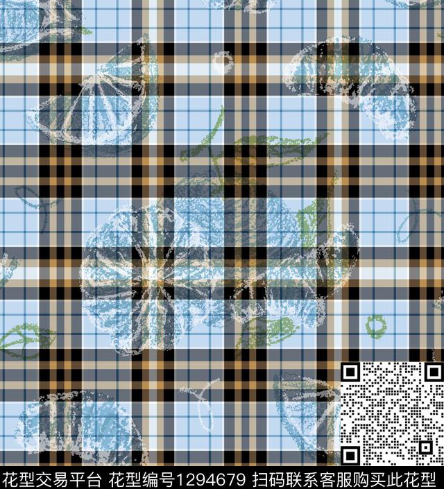 水果格子底纹数码印花华亿平台下载（图片编号: 1294679） - 瓦栏（Walan）