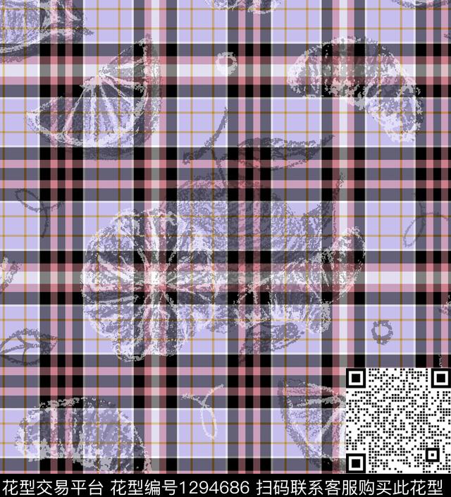 水果格子底纹数码印花华亿平台下载（图片编号: 1294686） - 瓦栏（Walan）