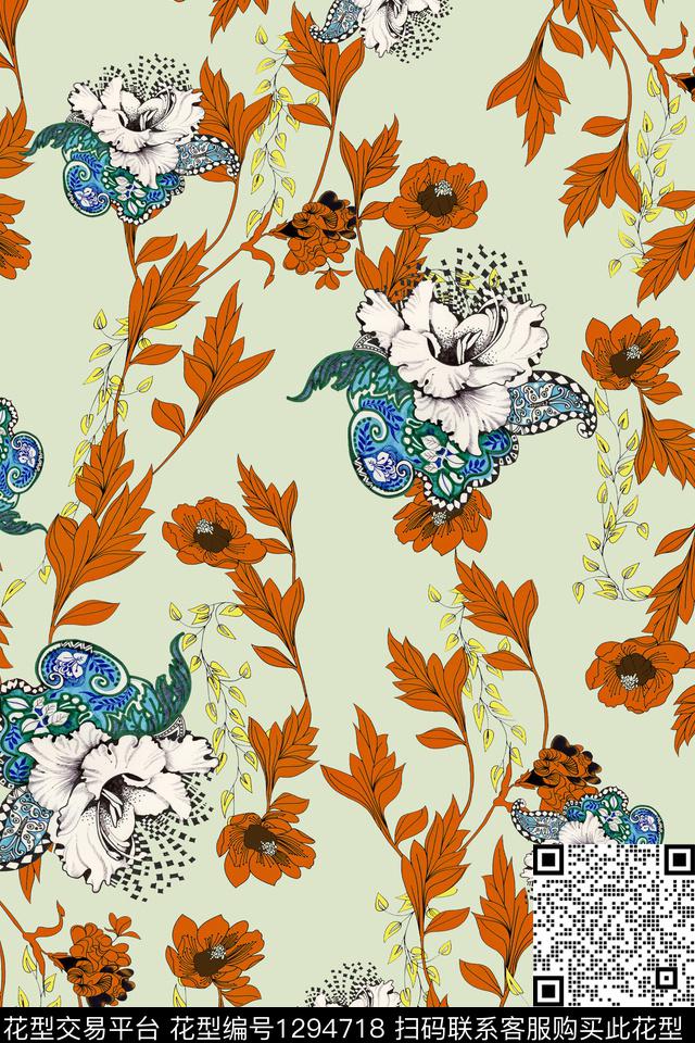 花卉春夏华亿平台传统华亿平台传统印花华亿平台下载（图片编号: 1294718） - 瓦栏（Walan）
