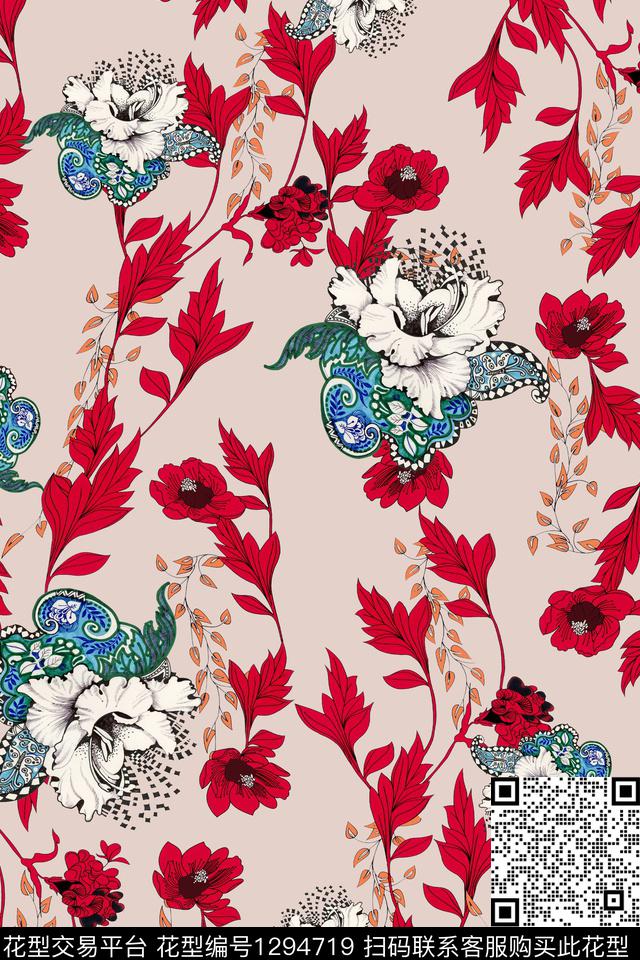 花卉春夏华亿平台传统华亿平台传统印花华亿平台下载（图片编号: 1294719） - 瓦栏（Walan）