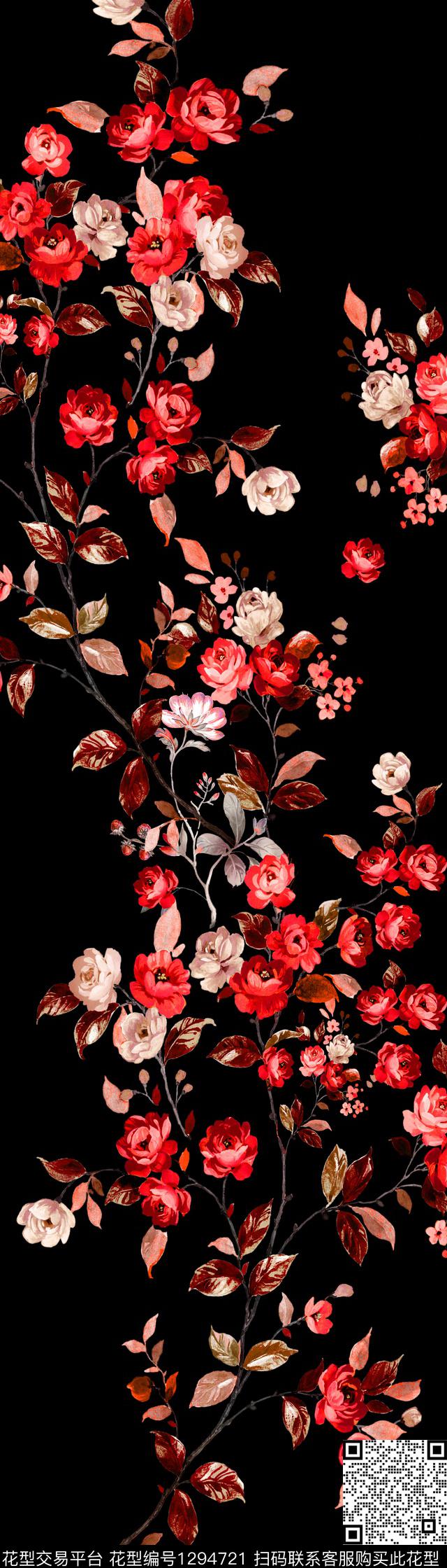 女装定位花花卉旗袍数码印花华亿平台下载（图片编号: 1294721） - 瓦栏（Walan）