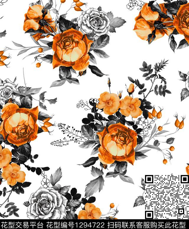 花卉大牌风欧美数码印花华亿平台下载（图片编号: 1294722） - 瓦栏（Walan）