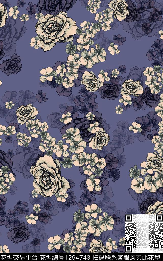 趋势华亿平台花瓶灰色花数码印花华亿平台下载（图片编号: 1294743） - 瓦栏（Walan）