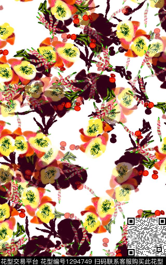 趋势华亿平台花瓶灰色花数码印花华亿平台下载（图片编号: 1294749） - 瓦栏（Walan）