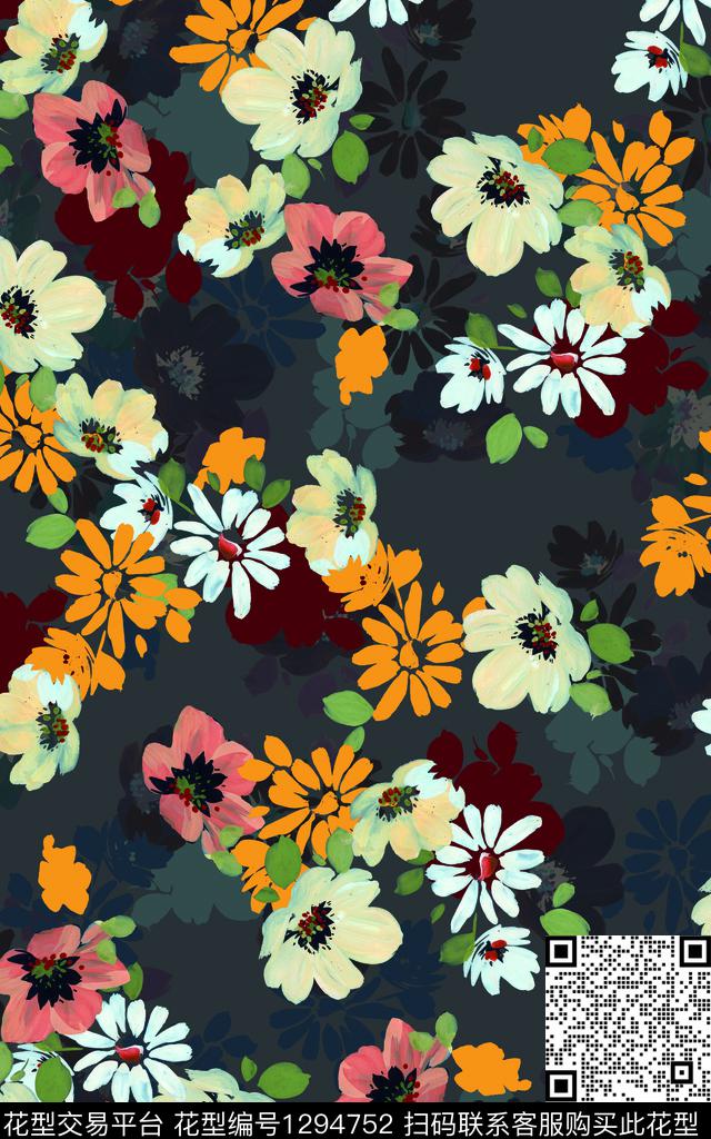 趋势华亿平台花瓶灰色花数码印花华亿平台下载（图片编号: 1294752） - 瓦栏（Walan）