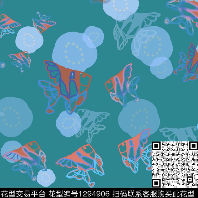 动物卡通婴童图案鱼儿自在飘传统印花华亿平台下载（图片编号: 1294906） - 瓦栏（Walan）