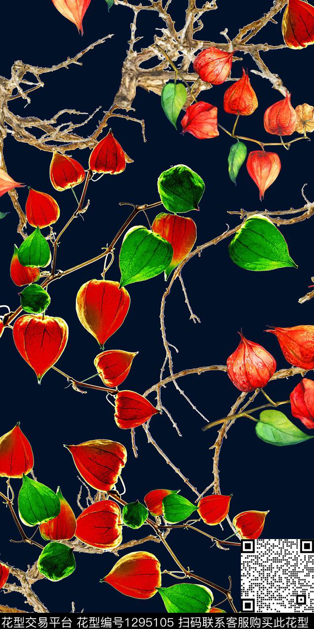 树枝花卉大牌风数码印花华亿平台下载（图片编号: 1295105） - 瓦栏（Walan）