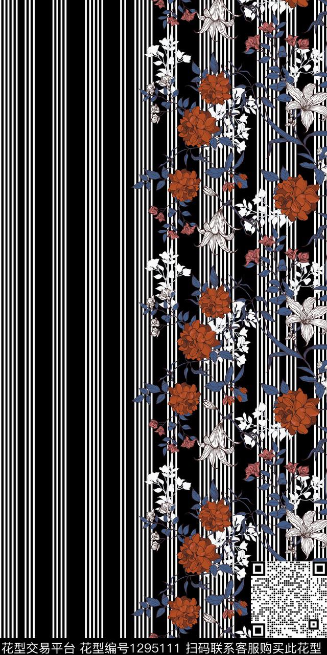 定位花复古抽象花卉数码印花华亿平台下载（图片编号: 1295111） - 瓦栏（Walan）