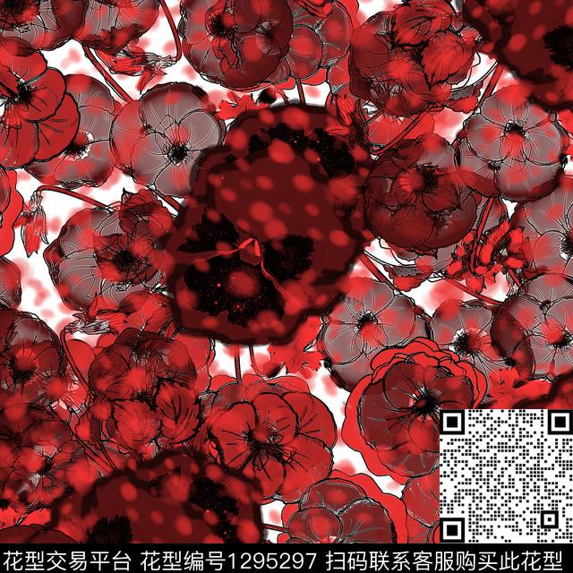 花卉抽象混合拼接数码印花华亿平台下载（图片编号: 1295297） - 瓦栏（Walan）