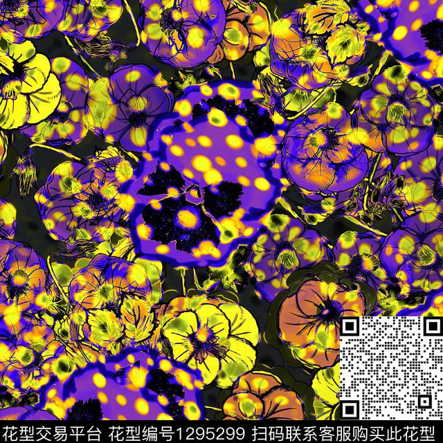 花卉抽象混合拼接数码印花华亿平台下载（图片编号: 1295299） - 瓦栏（Walan）
