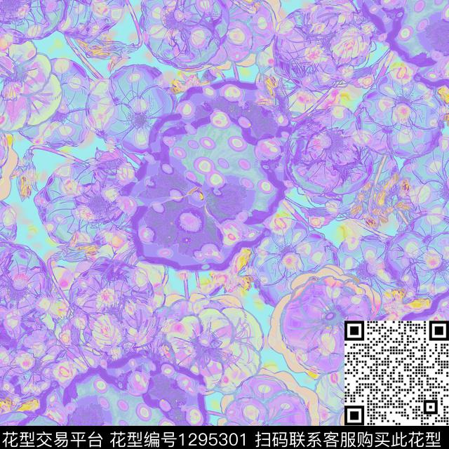 花卉抽象混合拼接数码印花华亿平台下载（图片编号: 1295301） - 瓦栏（Walan）