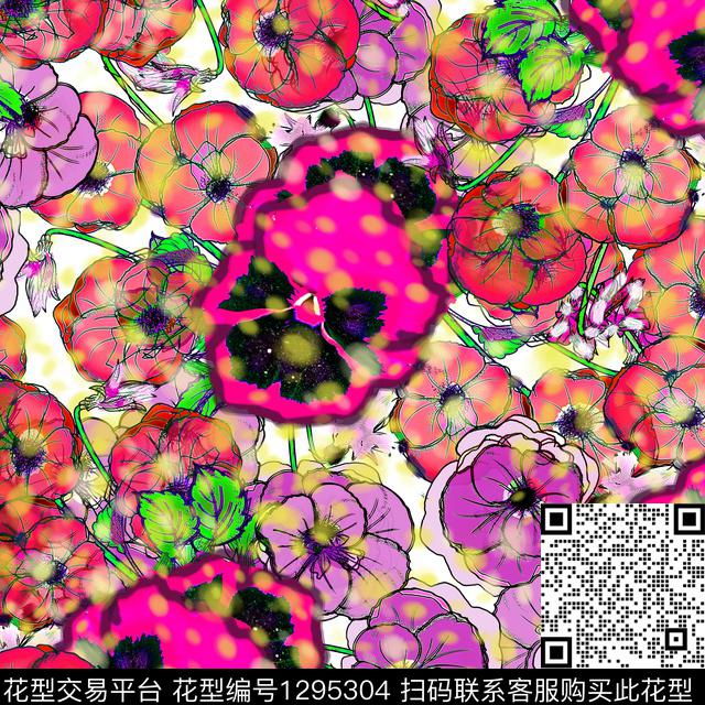 花卉抽象混合拼接数码印花华亿平台下载（图片编号: 1295304） - 瓦栏（Walan）