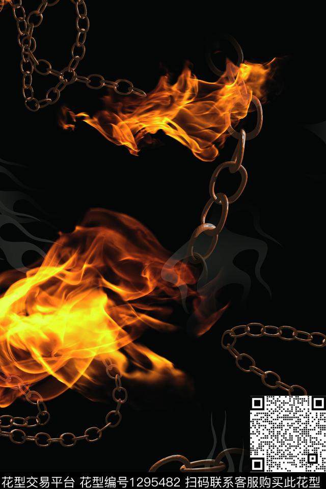 火黑底花卉元素数码印花华亿平台下载（图片编号: 1295482） - 瓦栏（Walan）