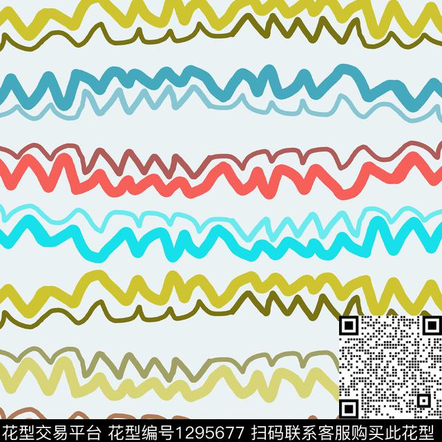 手绘线条笔触条纹图案卡通婴童图案传统印花华亿平台下载（图片编号: 1295677） - 瓦栏（Walan）