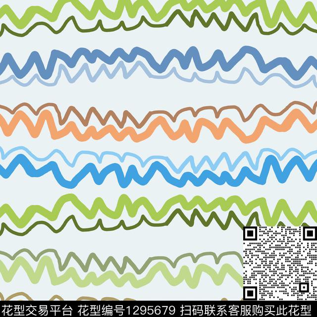 手绘线条笔触条纹图案卡通婴童图案传统印花华亿平台下载（图片编号: 1295679） - 瓦栏（Walan）