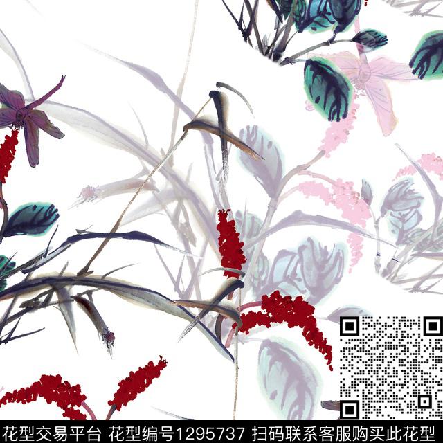 树枝花卉绿植树叶数码印花华亿平台下载（图片编号: 1295737） - 瓦栏（Walan）