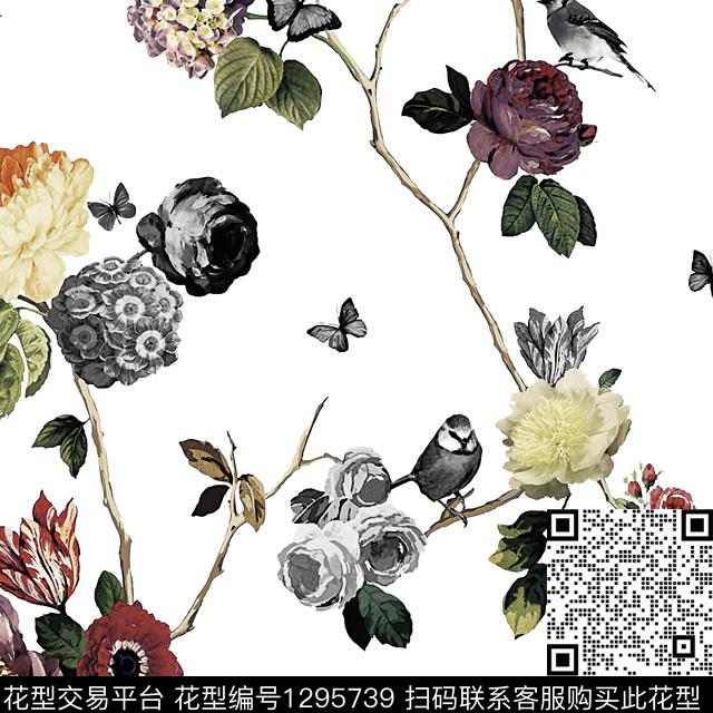 树枝花卉绿植树叶数码印花华亿平台下载（图片编号: 1295739） - 瓦栏（Walan）