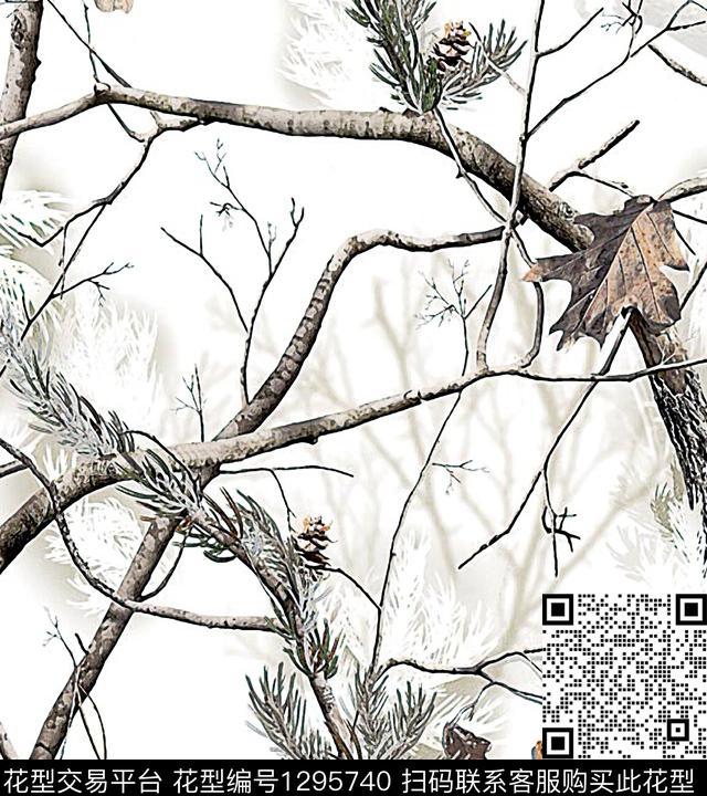 树枝花卉绿植树叶数码印花华亿平台下载（图片编号: 1295740） - 瓦栏（Walan）