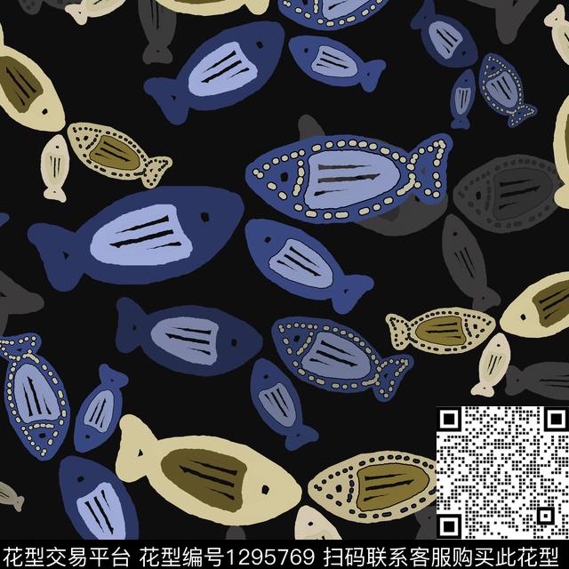 动物卡通婴童图案鱼儿自在飘传统印花华亿平台下载（图片编号: 1295769） - 瓦栏（Walan）