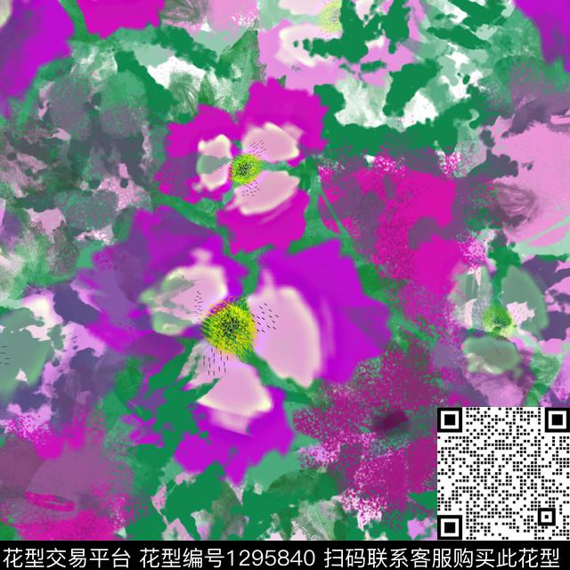 绘画花卉抽象数码印花华亿平台下载（图片编号: 1295840） - 瓦栏（Walan）