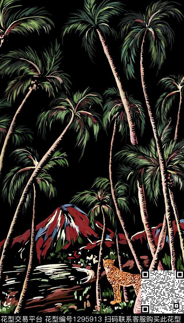 动物棕榈树植物数码印花华亿平台下载（图片编号: 1295913） - 瓦栏（Walan）