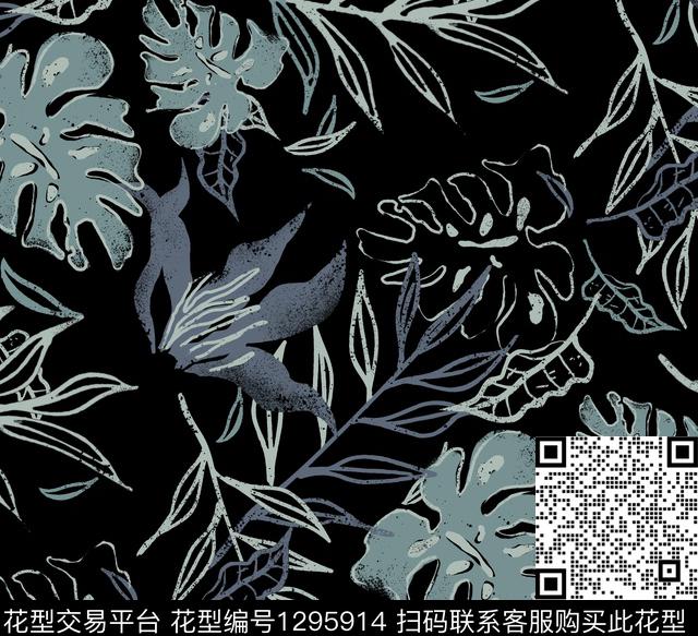 绿植树叶大牌风棕榈树数码印花华亿平台下载（图片编号: 1295914） - 瓦栏（Walan）