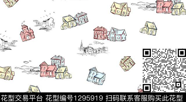 手绘卡通建筑传统印花华亿平台下载（图片编号: 1295919） - 瓦栏（Walan）