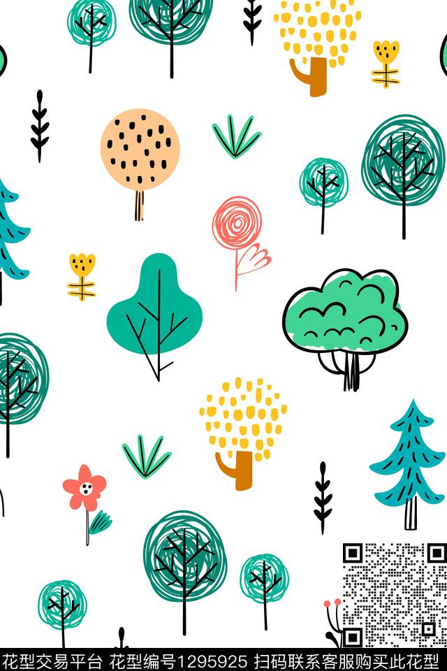 绿植树叶卡通童装传统印花华亿平台下载（图片编号: 1295925） - 瓦栏（Walan）