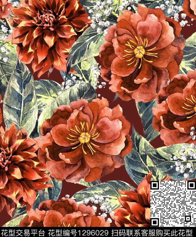 花卉大牌风欧美数码印花华亿平台下载（图片编号: 1296029） - 瓦栏（Walan）