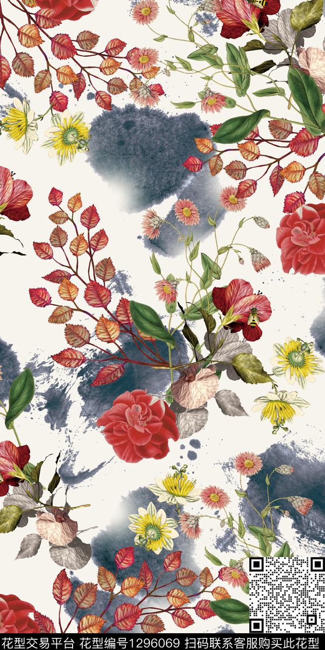 树枝花卉绿植树叶数码印花华亿平台下载（图片编号: 1296069） - 瓦栏（Walan）