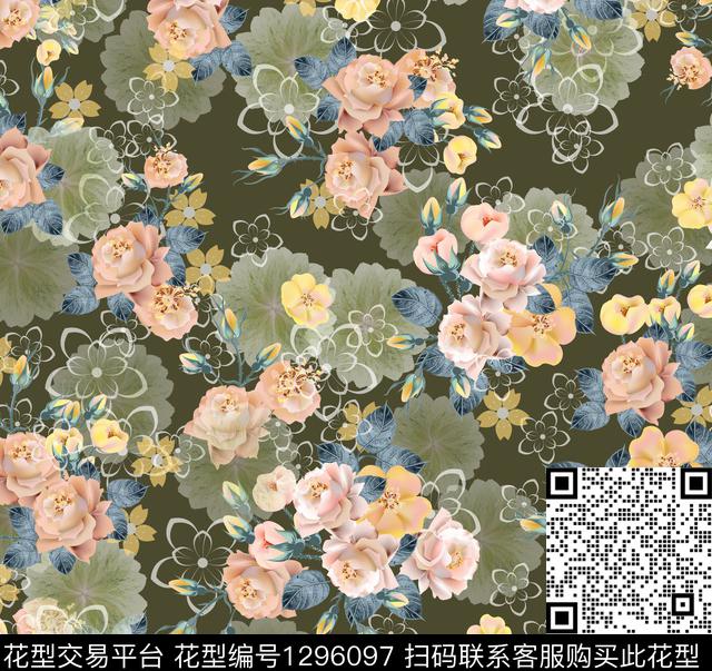 玫瑰花花卉大牌风数码印花华亿平台下载（图片编号: 1296097） - 瓦栏（Walan）