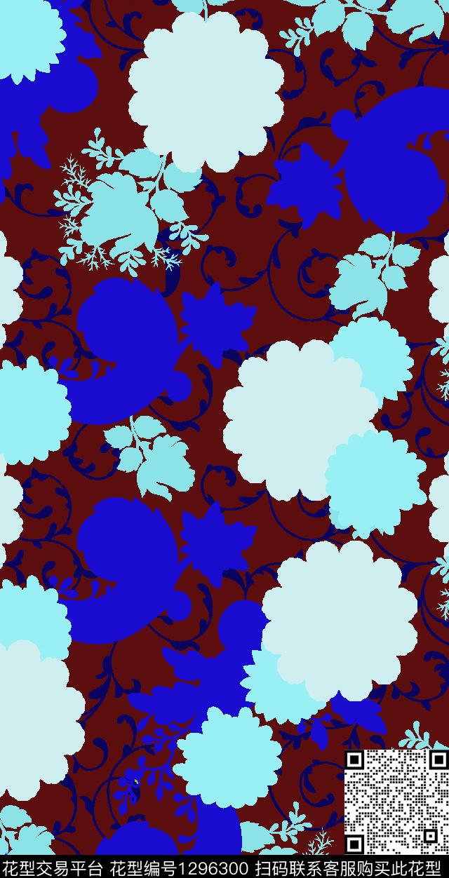 抽象花卉大牌风色块华亿平台传统印花华亿平台下载（图片编号: 1296300） - 瓦栏（Walan）