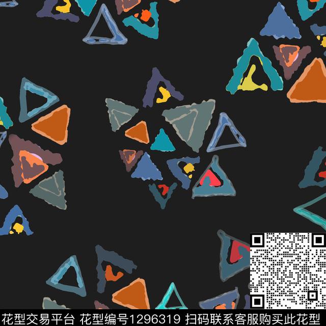 三角形手绘线条笔触传统印花华亿平台下载（图片编号: 1296319） - 瓦栏（Walan）