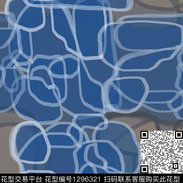 抽象手绘线条笔触男装休闲花卉数码印花华亿平台下载（图片编号: 1296321） - 瓦栏（Walan）