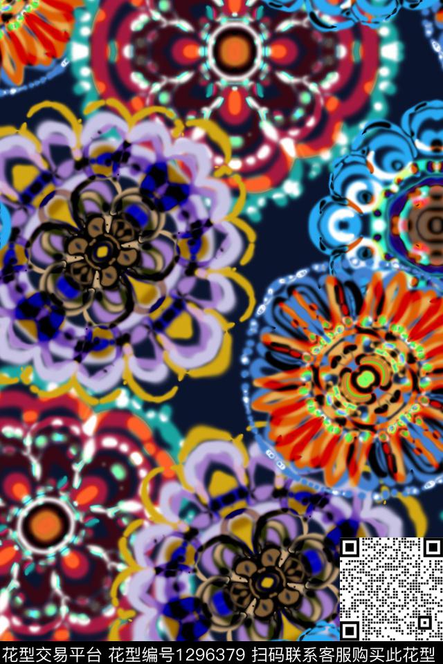 几何曼陀罗民族风数码印花华亿平台下载（图片编号: 1296379） - 瓦栏（Walan）