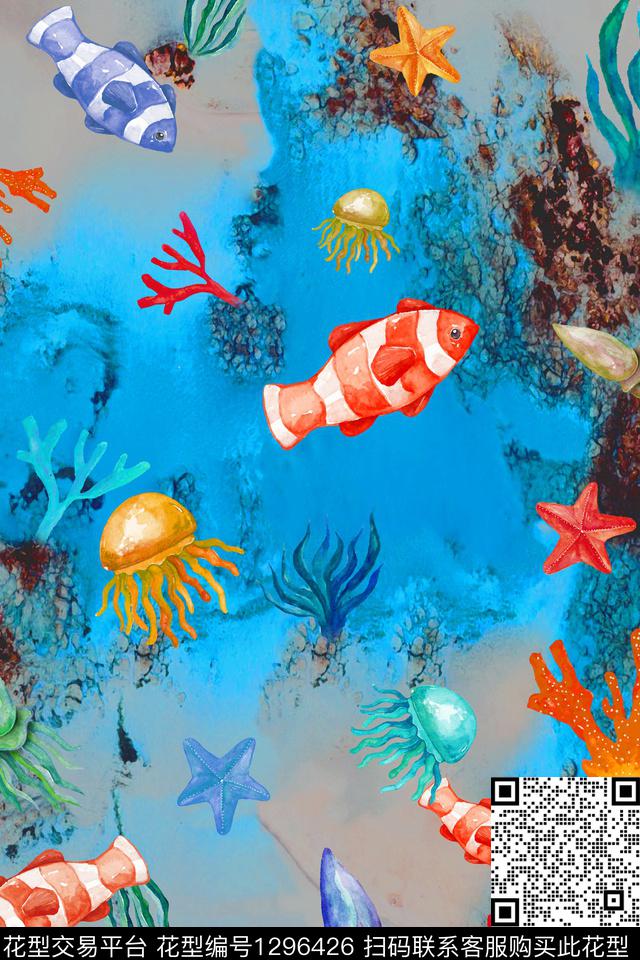 热带华亿平台水母海洋数码印花华亿平台下载（图片编号: 1296426） - 瓦栏（Walan）
