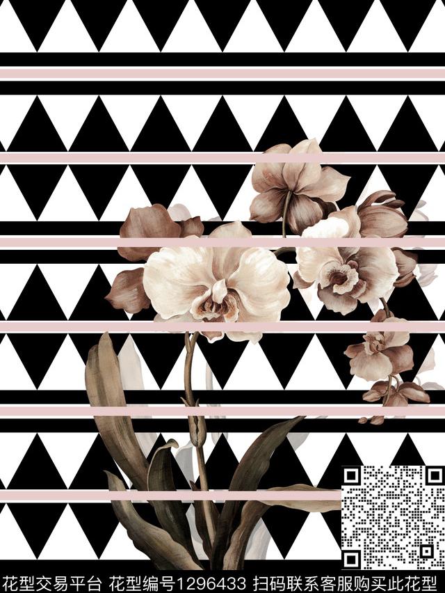 几何条纹大花数码印花华亿平台下载（图片编号: 1296433） - 瓦栏（Walan）