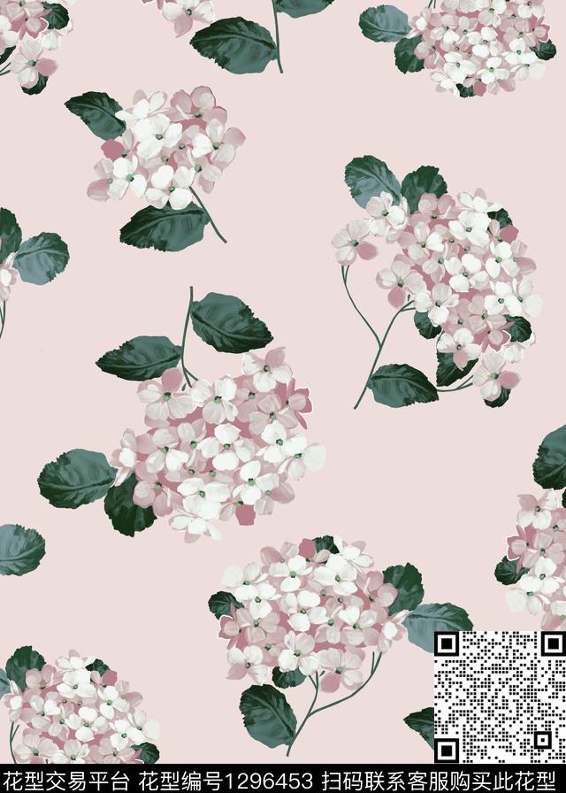 简约绣球花数码印花华亿平台下载（图片编号: 1296453） - 瓦栏（Walan）